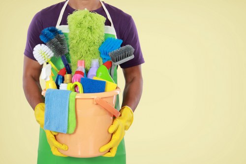 Office cleaning team working in a NW1 business reception area