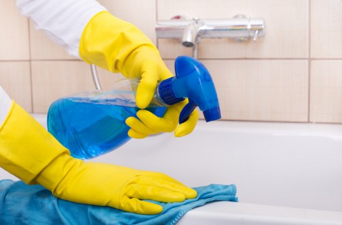 Cleaning products and equipment arranged safely