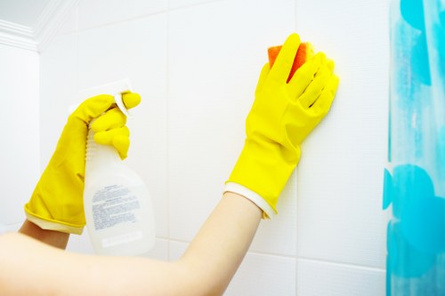 Local upholstery cleaner treating a sofa in an NW1 flat